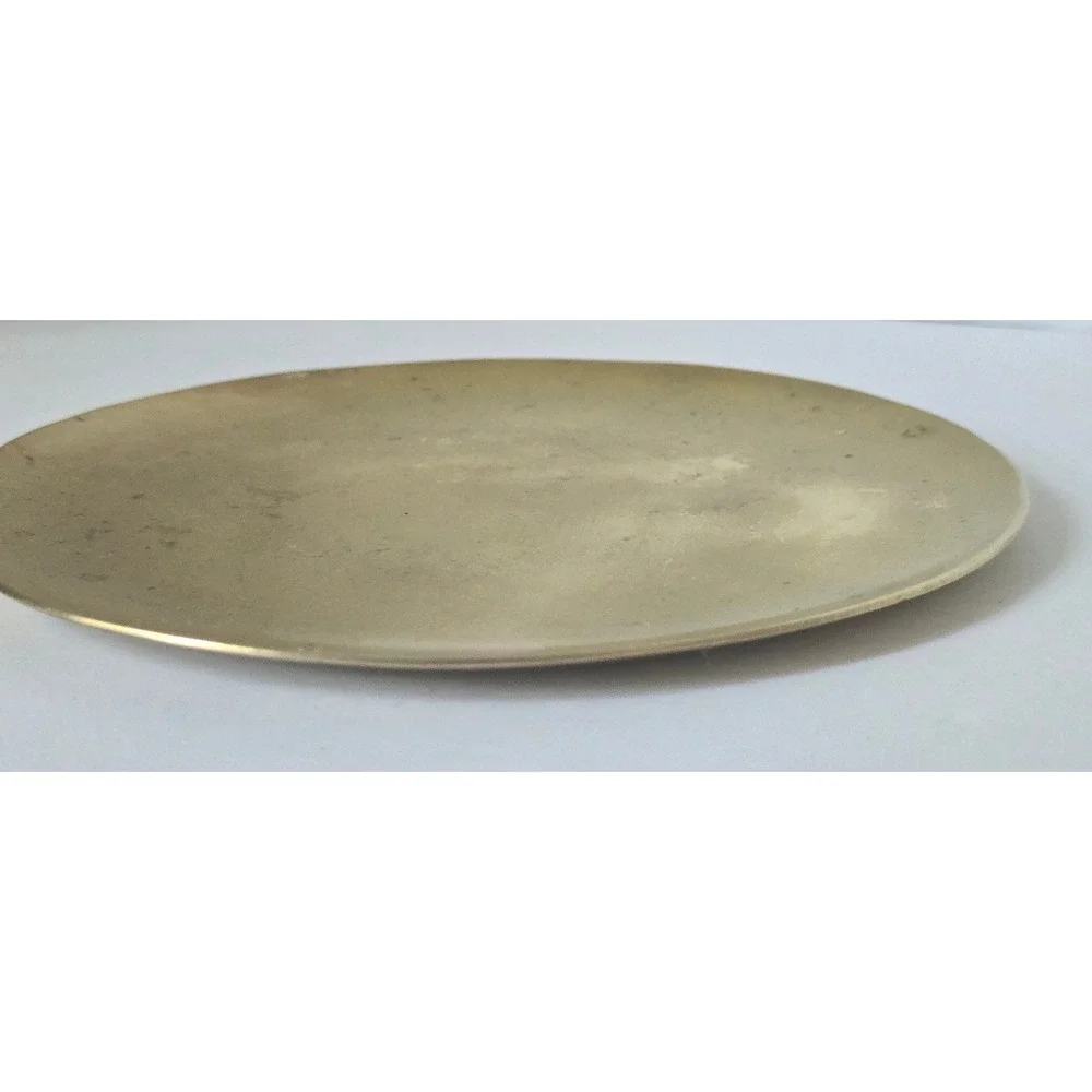 Vintage Round Brass Trinket Dish Small Catchall Tray Minimalist Gold Decor 5.5in